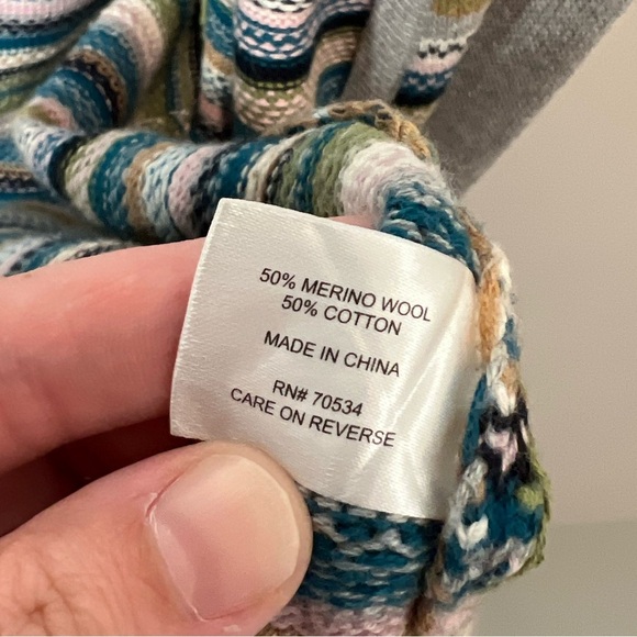 Orvis Wool Blend Long Cardigan Multicolour Striped Elbow Patches Women’s Medium - Picture 6 of 6